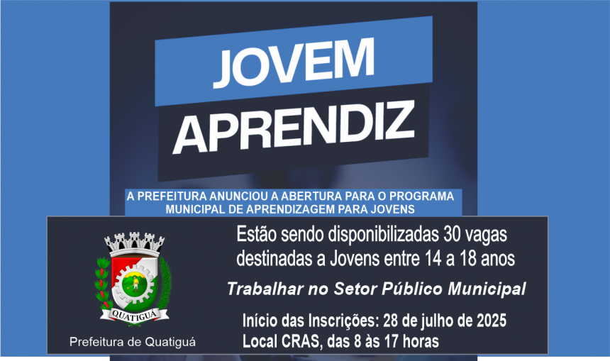 Imagem da Noticia: Quatiguá Abre 30 Vagas para Jovem Aprendiz em Parceria com o CIEE